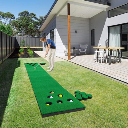 Golf Putting Mat Game Set, Golf Putting Green Mat, Golf Practice Training Aid, Foldable Golf Training Mat with 1 Putter, 6 Golf Balls,12 Hole Covers, Golf Gifts, 9.84Ft X 1.64Ft (Artificial Grass)