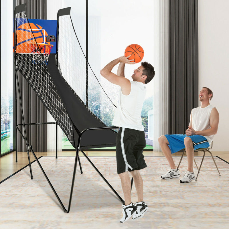 Foldable Single Shot Basketball Arcade Game with Electronic Scorer and Basketballs