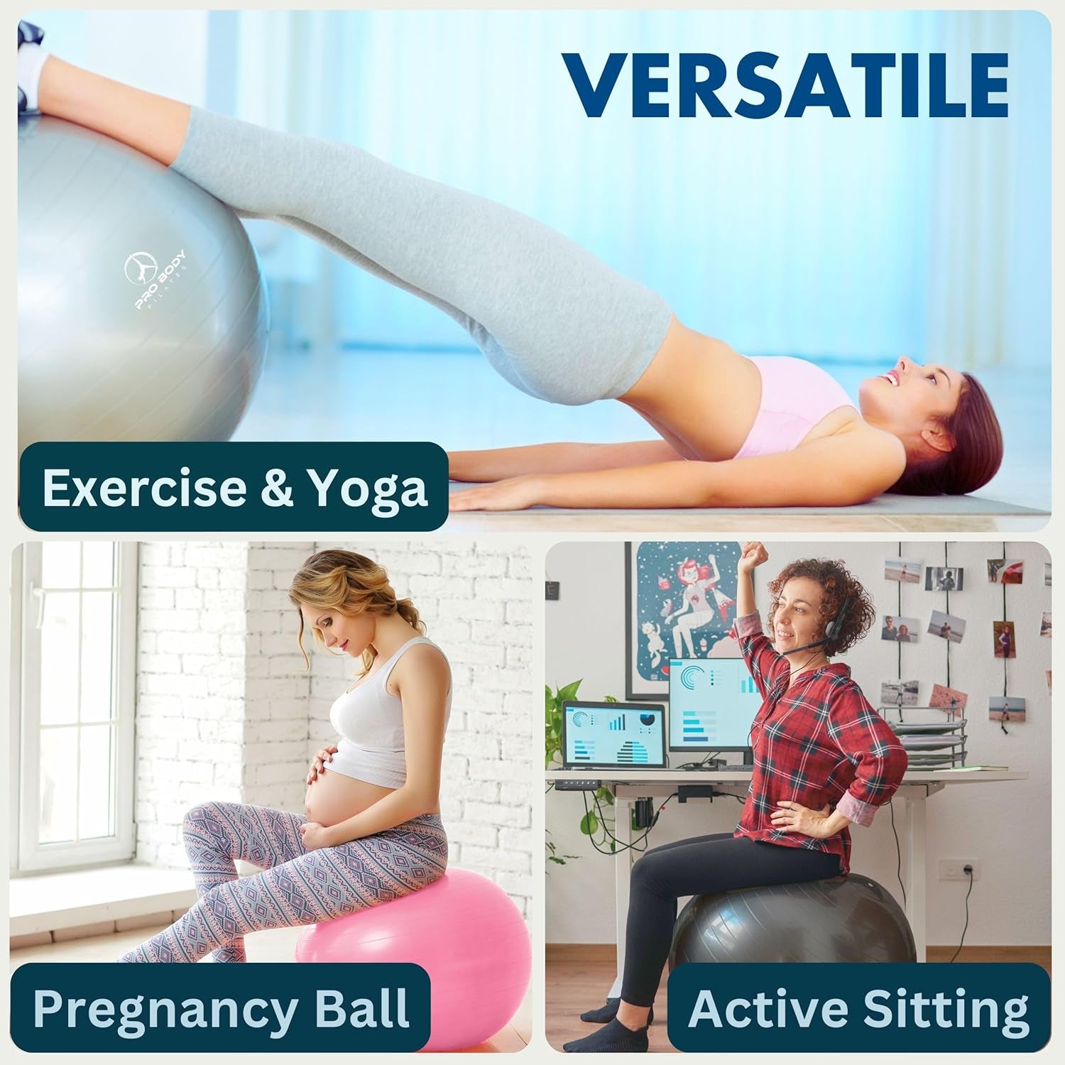 Ball Exercise Ball Yoga Ball, Multiple Sizes Stability Ball Chair, Large Gym Grade Birthing Ball for Pregnancy, Fitness, Balance, Workout and Physical Therapy W/Pump