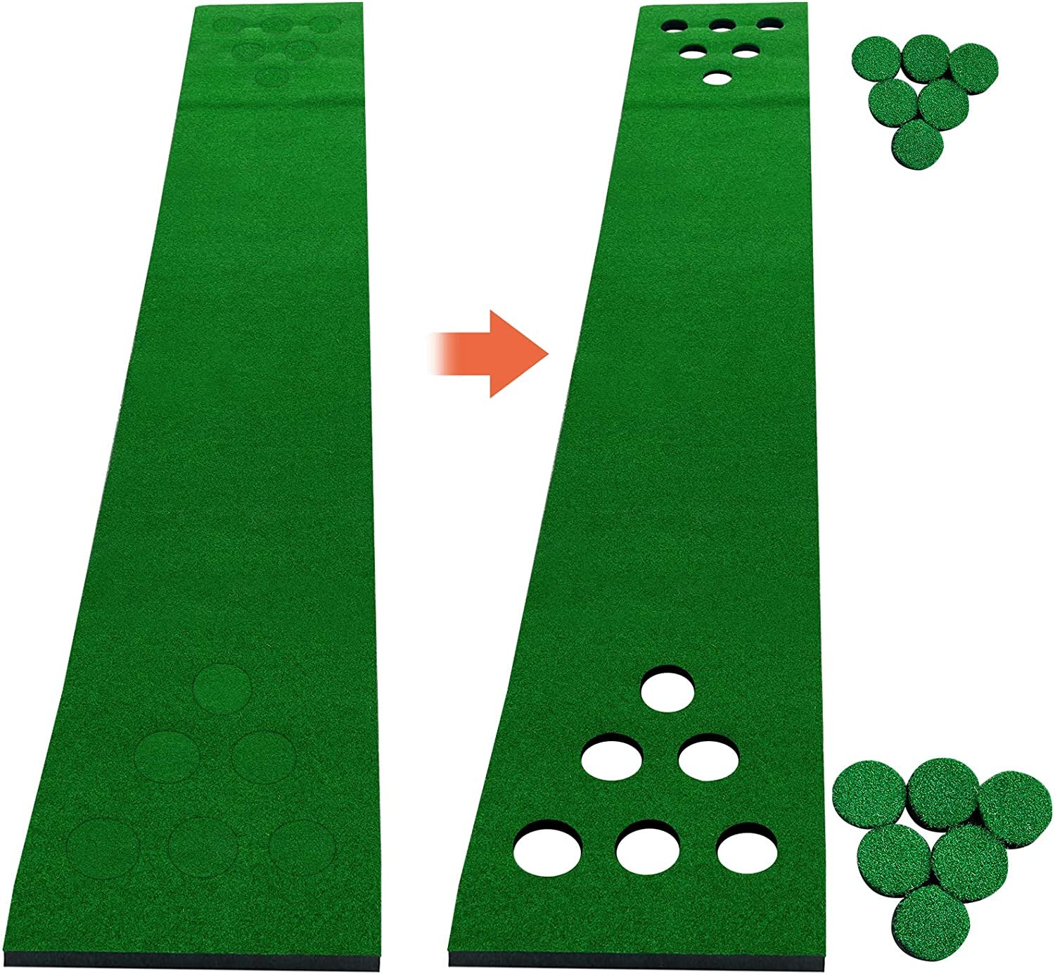 Golf Putting Mat Game Set, Golf Putting Green Mat, Golf Practice Training Aid, Foldable Golf Training Mat with 1 Putter, 6 Golf Balls,12 Hole Covers, Golf Gifts, 9.84Ft X 1.64Ft (Artificial Grass)