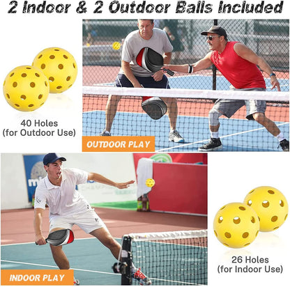 Pickleball Paddles, Lightweight Pickleball Set with Comfort Grip, 2/4 Fiberglass Face Pickleball Rackets with 4 Pickleball Balls, 2/4 Cooling Towels, Portable Carry Bag