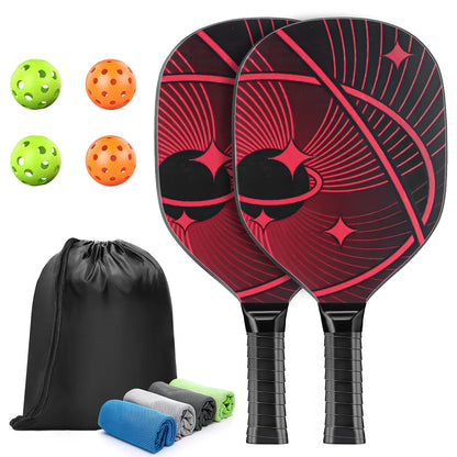 Pickleball Paddles, Pickle Ball Set with 2 Premium Wood Pickleball Paddles USAPA Approved, 4 Cooling Towels & Carring Bag, Ergonomic Cushion Grip, 2 Outdoor Balls 2 Indoor Balls for Men Women, Red