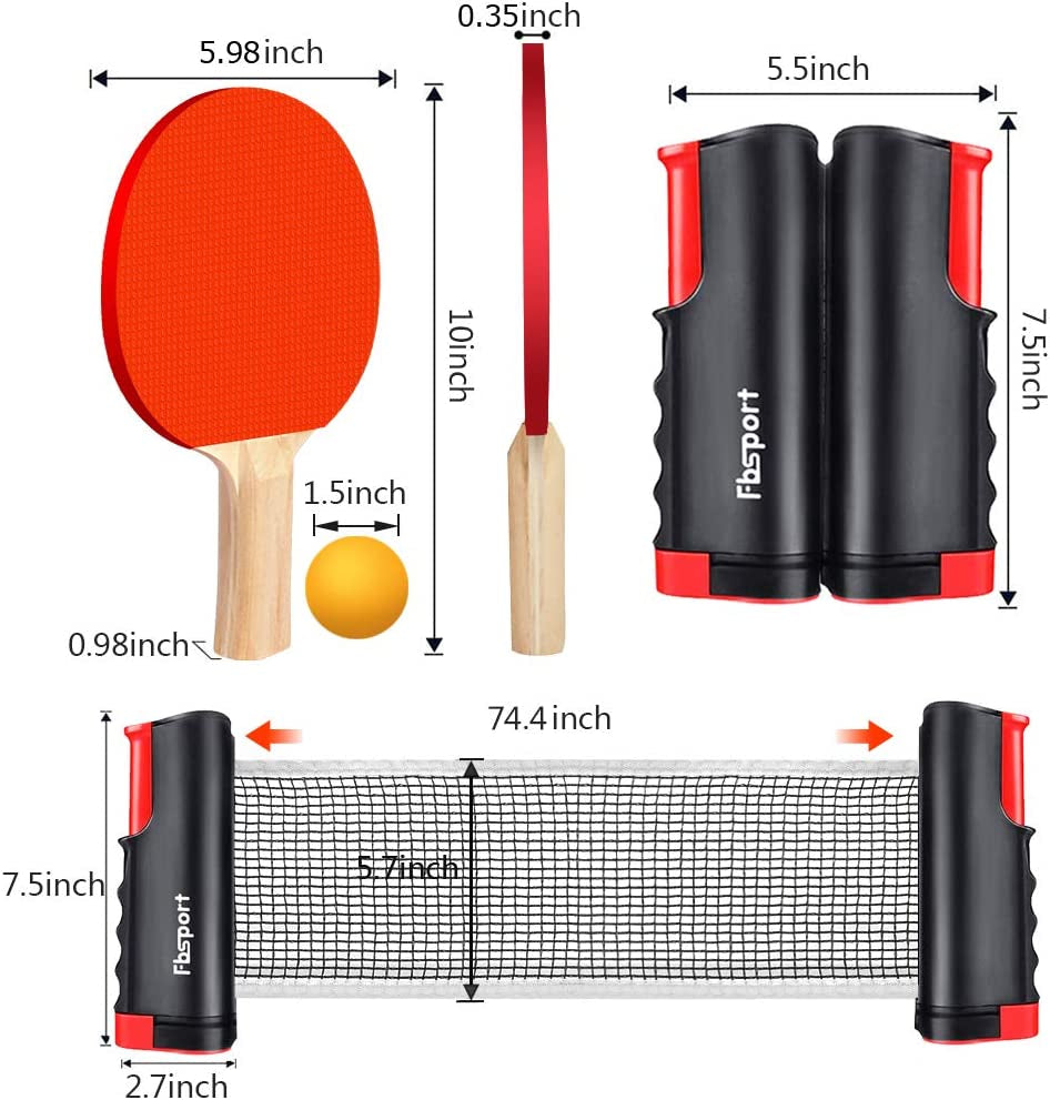 Ping Pong Paddle Set, Portable Table Tennis Set with Retractable Net,Rackets,Balls and Carry Bag for Indoor/Outdoor Games